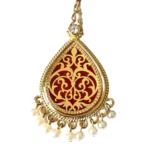 Vintage JBK Jacqueline Bouvier Kennedy Gold & Red Pendant Necklace / Lapel Pin - Picture 3 of 8